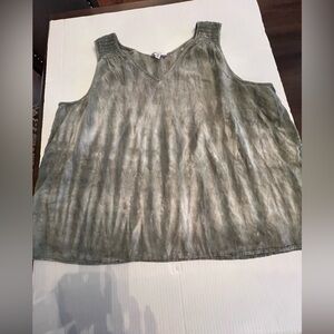 TIME AND TRU HIGH LOW TANK TOP TIE DYE OLIVE GREEN SLEEVELESS SIZE XXXL (22)